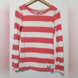 Billabong Coral & White Striped Long Sleeve Tee - Women's Size M